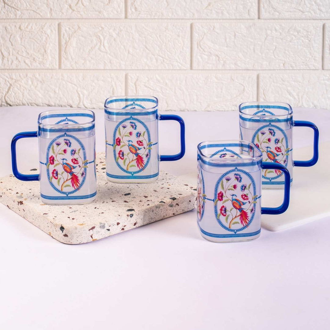 Borosilicate Glass Mugs with Delicate Prints I 230 ML