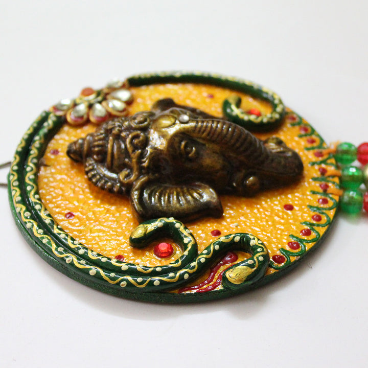 "Ganesh With Ghungroo" Handcrafted Paper Mache Wall Decor With Hook Mount For Pooja Room Decoration