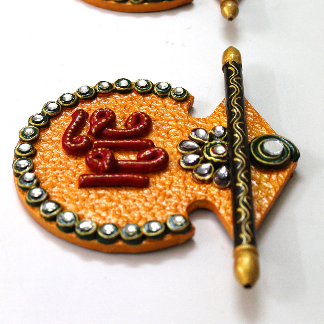 Set Of 2 | "Matki Shubh Laabh" Handcrafted Paper Mache Wall Decor With Hook Mount For Festive Decoration
