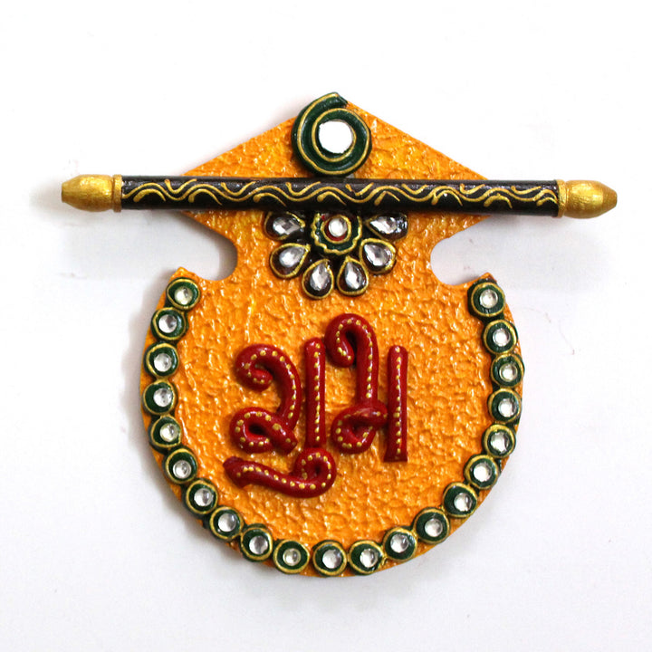 Set Of 2 | "Matki Shubh Laabh" Handcrafted Paper Mache Wall Decor With Hook Mount For Festive Decoration