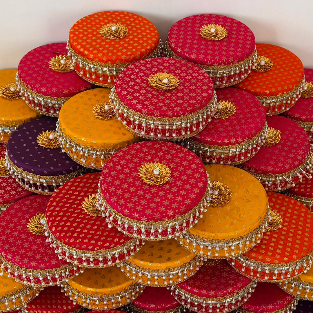 "Laddoo Box" Traditional Brocade Wrapped Steel Gift Box For Festive Gifting