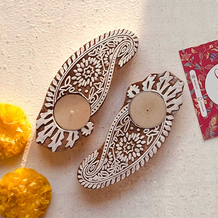 Set of 12 | Handmade Engraved Wooden Tealight Holder