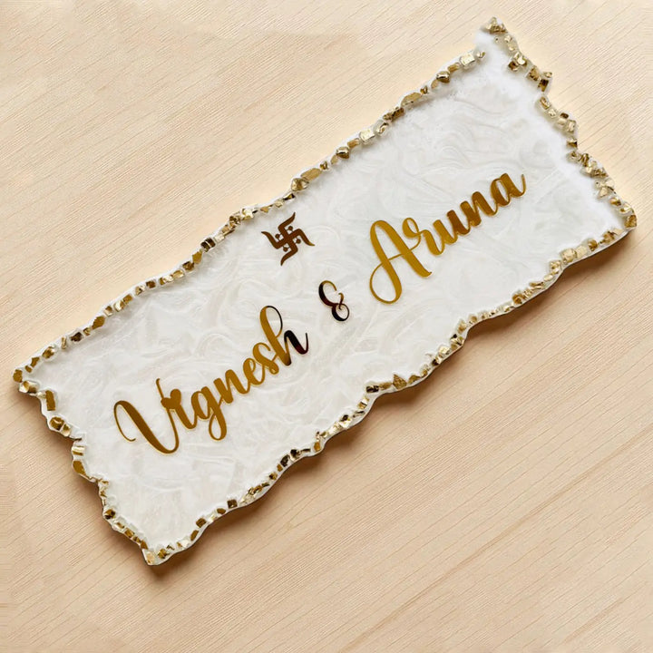 Personalized White & Gold Resin Name Plate