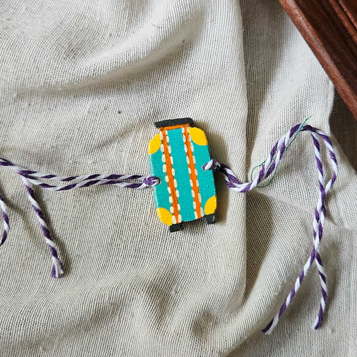 Handpainted Quirky Wooden Rakhi With Roli Chawal 1 New - Close-up of Single Charm with String (4)