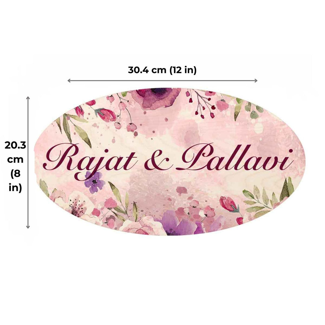 Printed Spring Floral Wooden Oval Nameplate For Family