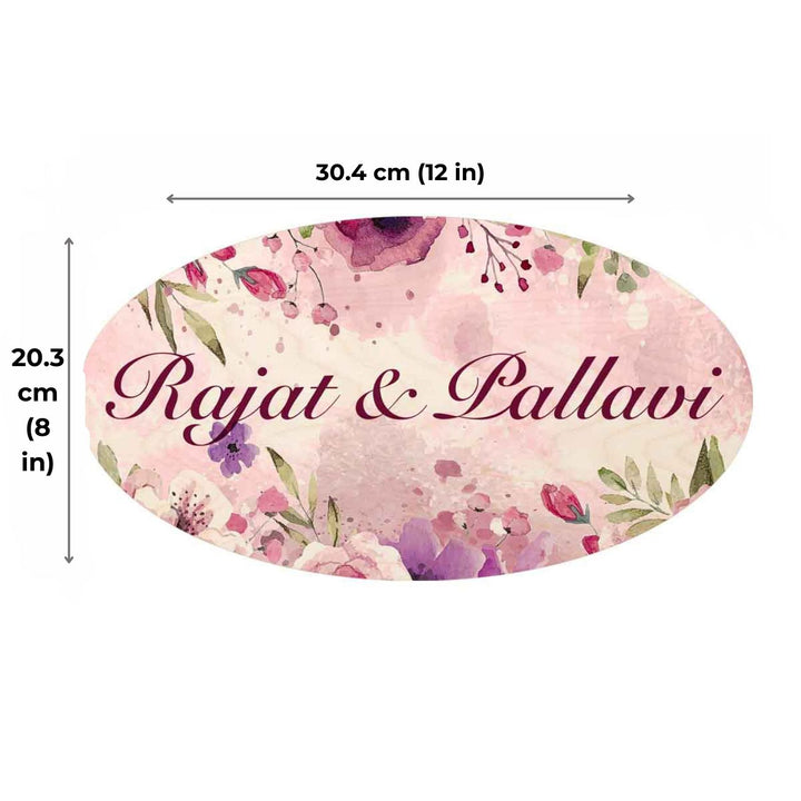 Printed Spring Floral Wooden Oval Nameplate For Family