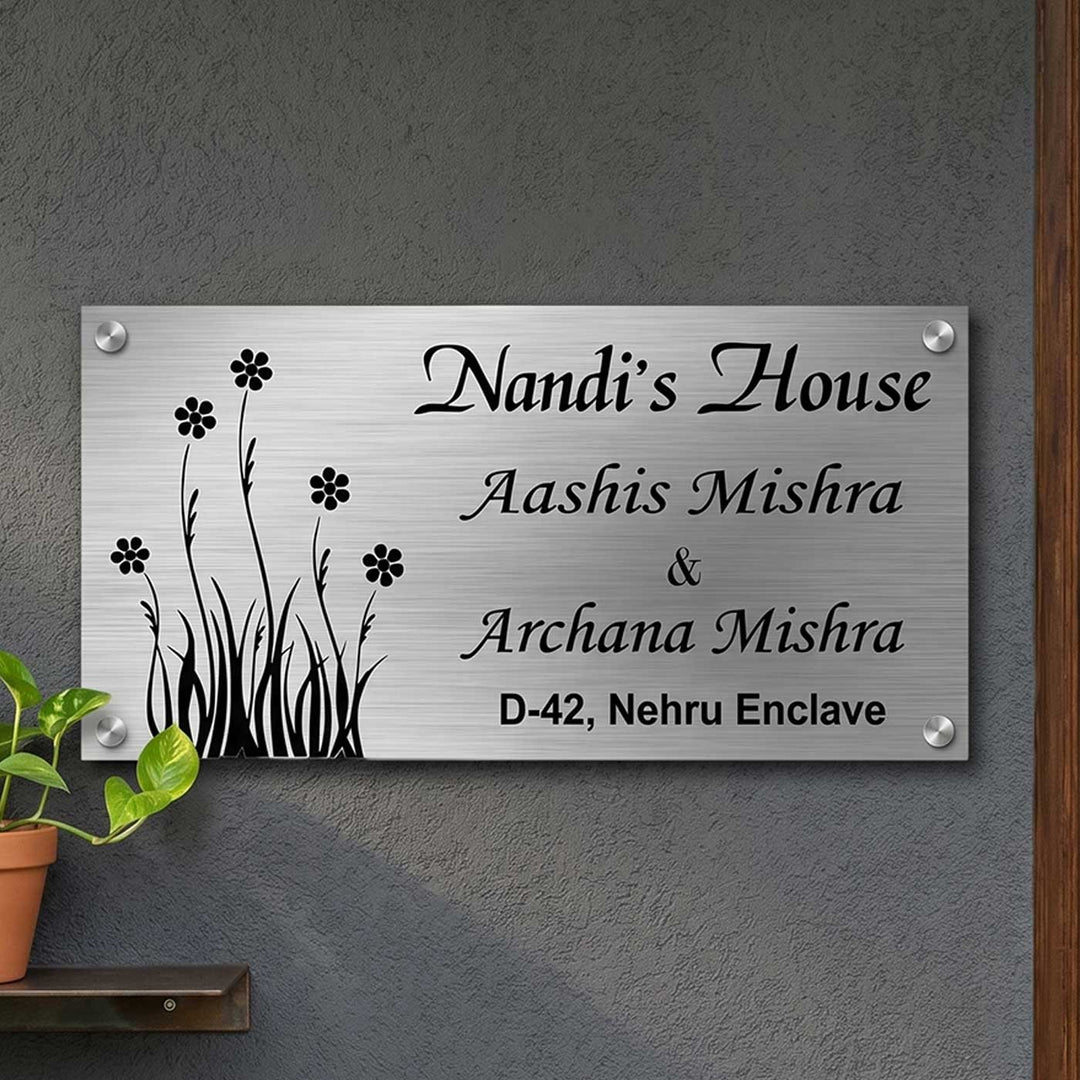 Personalized Floral Theme Stainless Steel Name Plate