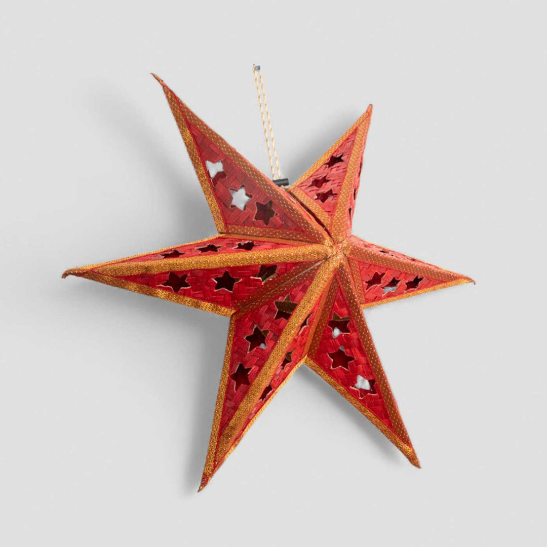 Foldable Handmade Bamboo Joy Red Christmas Star