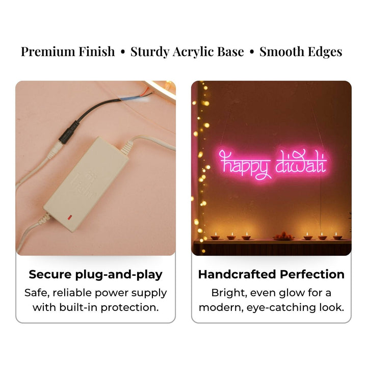 Handmade "Happy Diwali" Neon Light Sign Board for Festive Home Celebration Decor