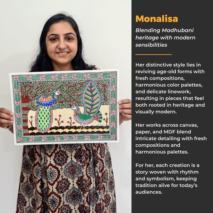 7 x 5 Inch | Rythms of Nature | Original Hand Painted Madhubani Painting On Canvas