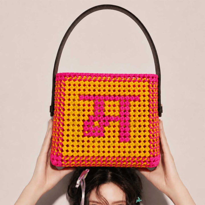 Yellow & Pink Personalized Monogram Handmade Wire Koodai Handbag