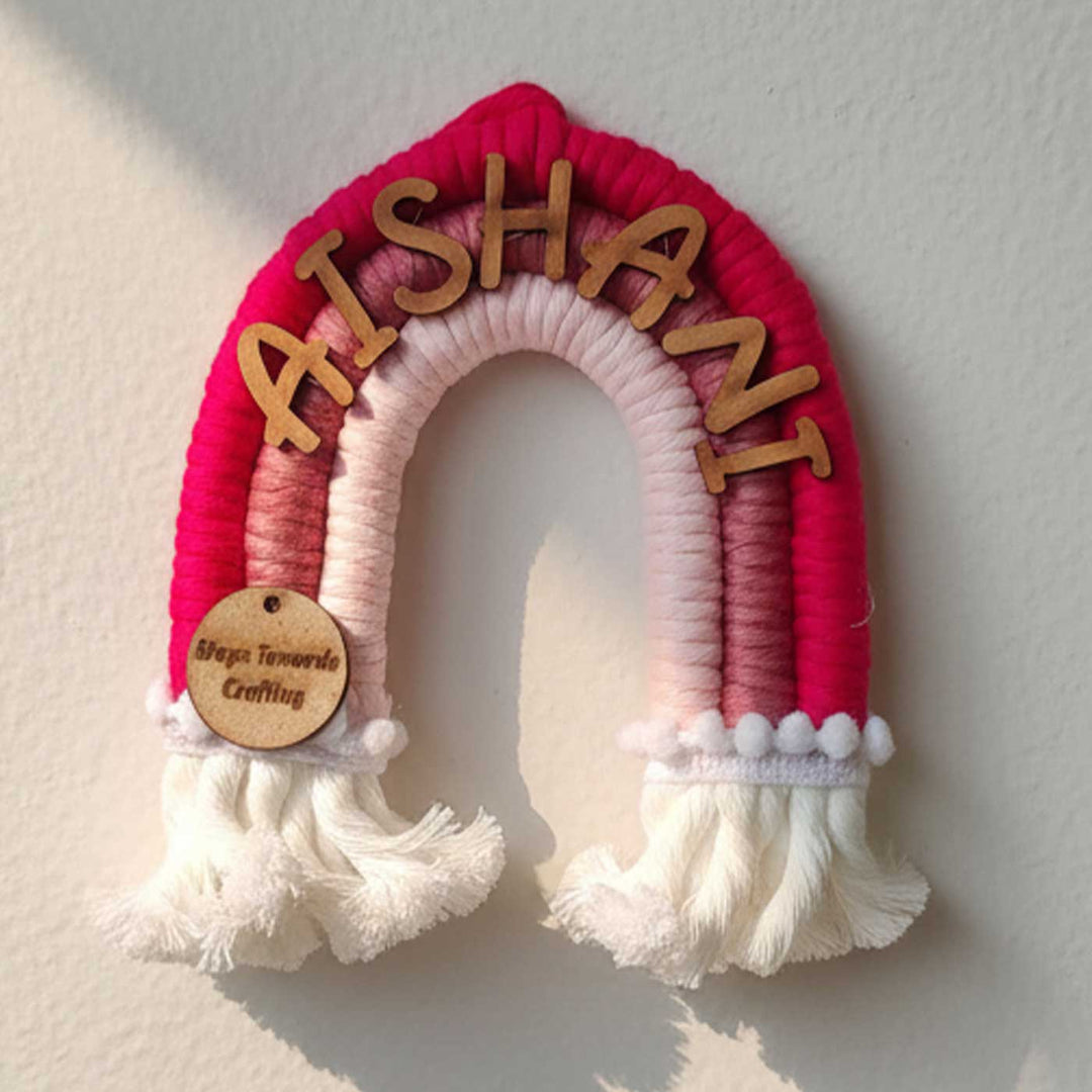 Personalized Macrame Rainbow Theme Kids Name Plate