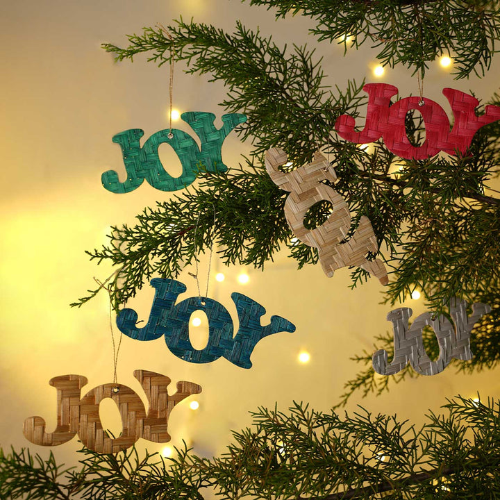 Handmade Bamboo Joy Hanging Christmas Ornaments