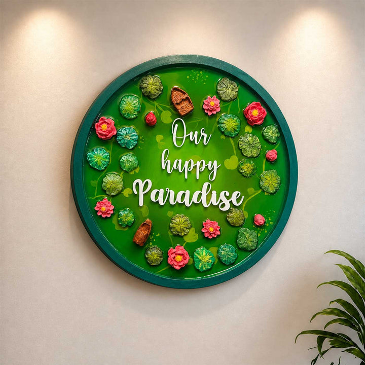 Lily Pond 3D Realistic Personalized Round Resin & Wooden Name Plate With Acrylic Letters For Home