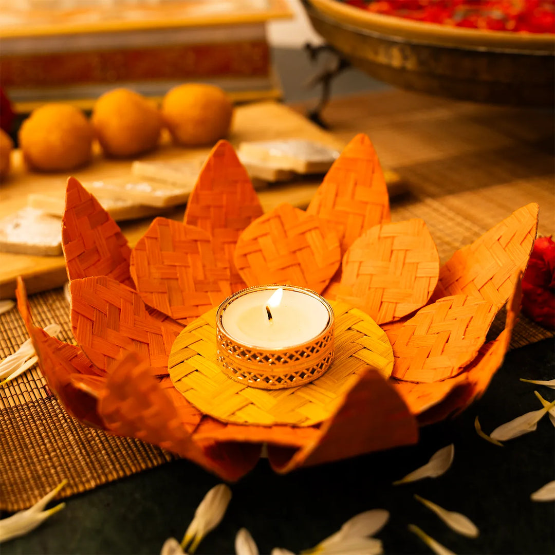 Lotus Eco-Friendly Handmade Woven Bamboo Tealight Holder