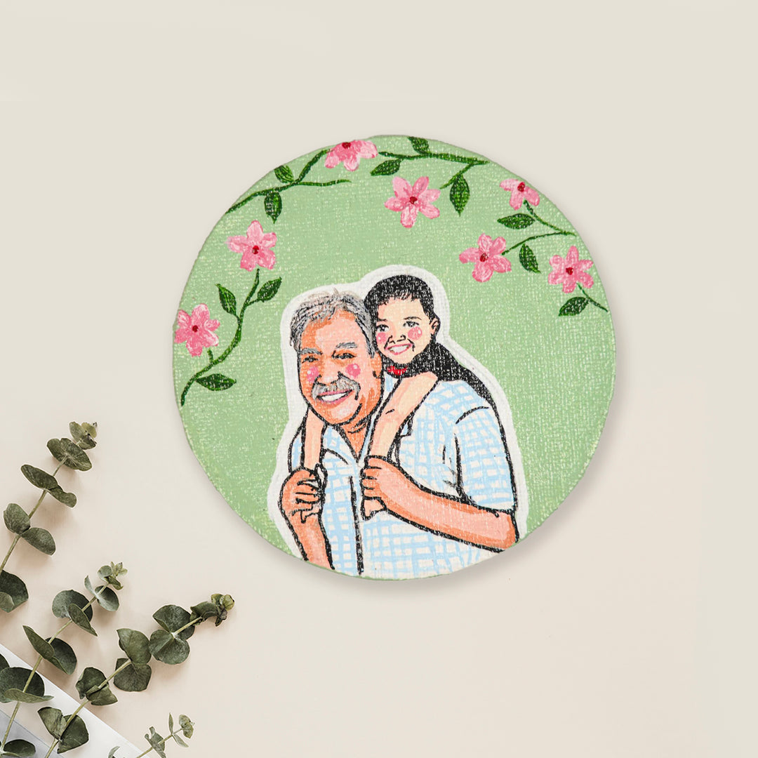 Photo Personalized Hand-Painted Grandpa And Kid Canvas Fridge Magnet