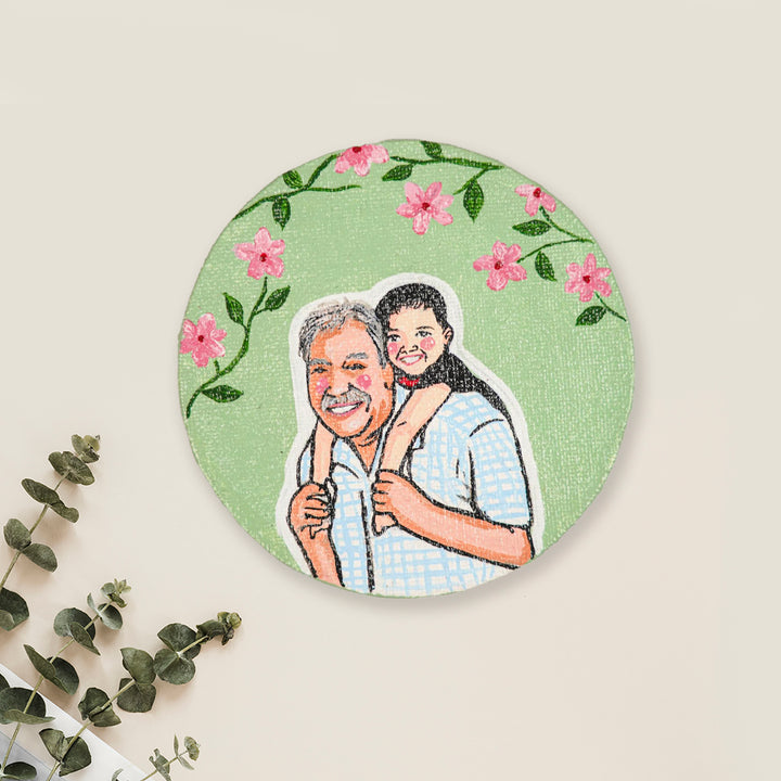 Photo Personalized Hand-Painted Grandpa And Kid Canvas Fridge Magnet