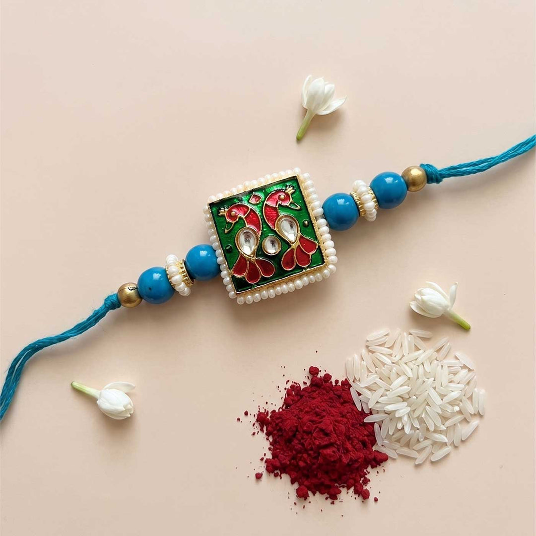 Handcrafted Meenakari "Mayur" Rakhi With Roli Chawal for Brother