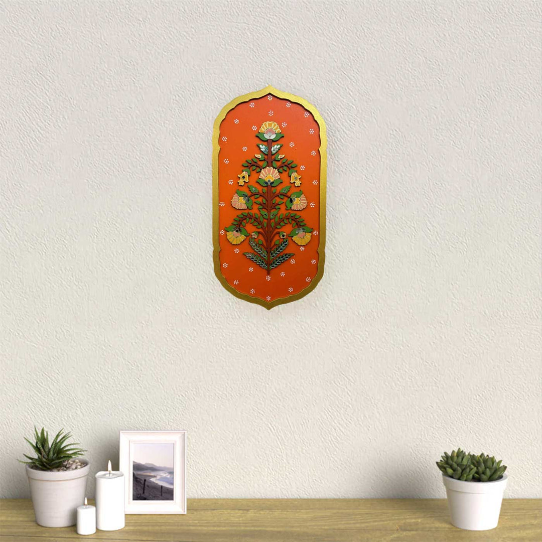 Hand-Painted Orange Floral Theme MDF Wood Wall Decor