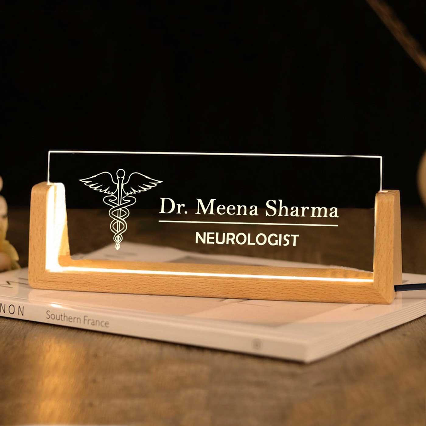 Buy Personalized Doctor Sleek Glass Desk Nameplate With LED Light ...