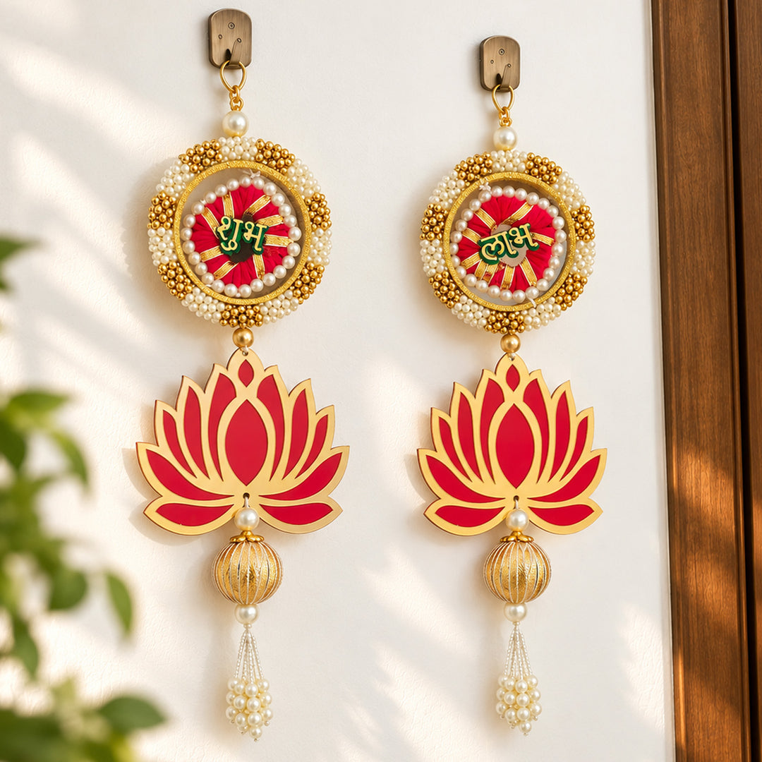 Handmade Decorative Bangles Shubh Labh Hanging With Hanging Lotus
