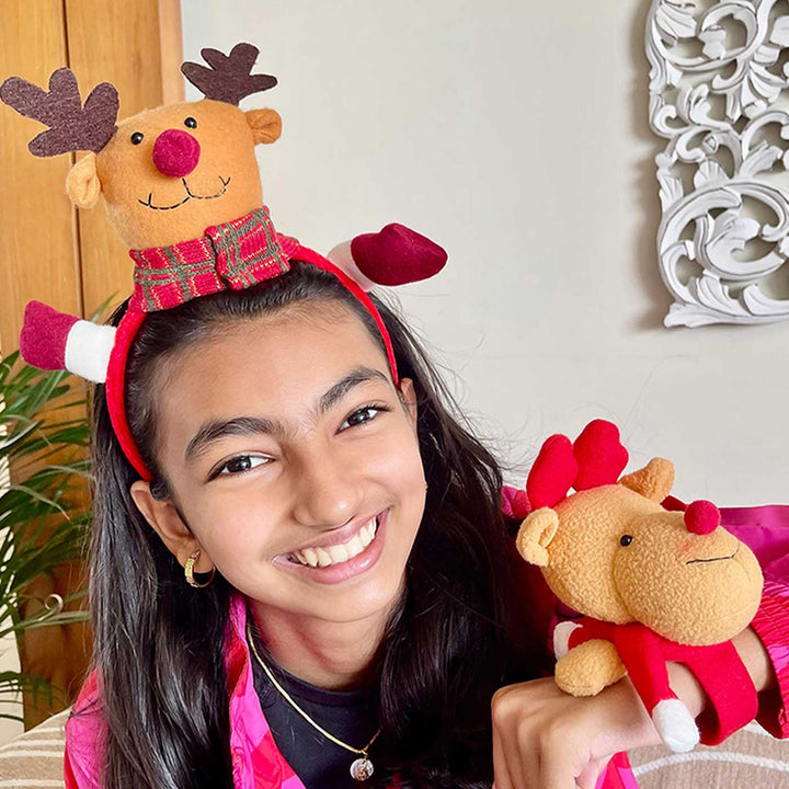 3D Reindeer Theme Kids Hairband & Wristband| Xmas Gifting Ideas | Set Of 2