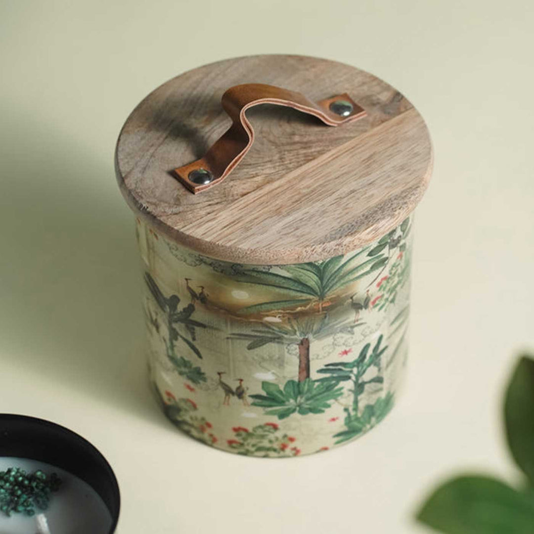 4 inch | Handmade Green Iron Cookie Jar Wax Scented Candle With Wooden Lid