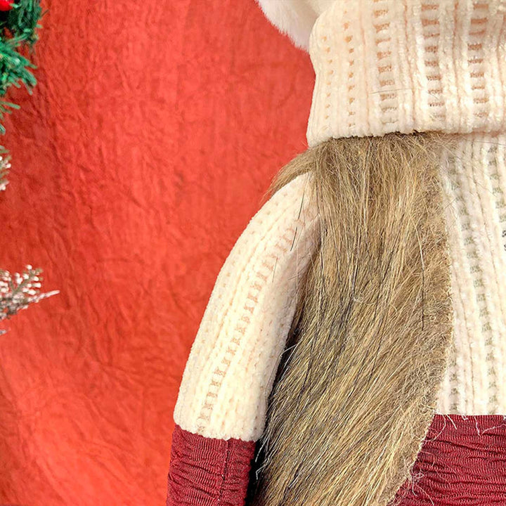 Cream Maroon Gold Self-Standing Snowman Woolen Decor For Christmas Table Decoration