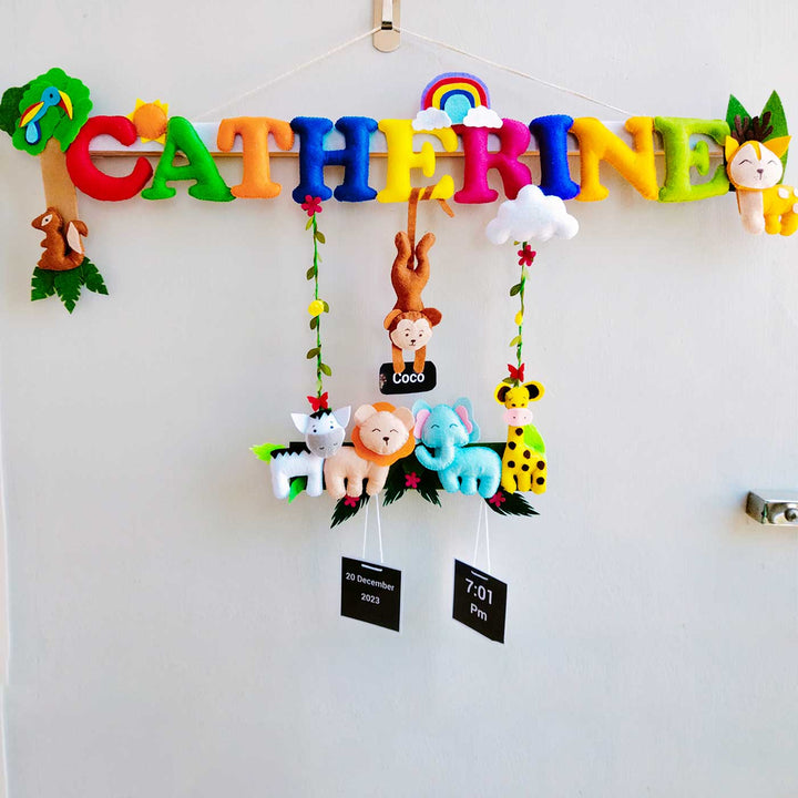Personalized Jungle Theme Felt Kids Name Plate