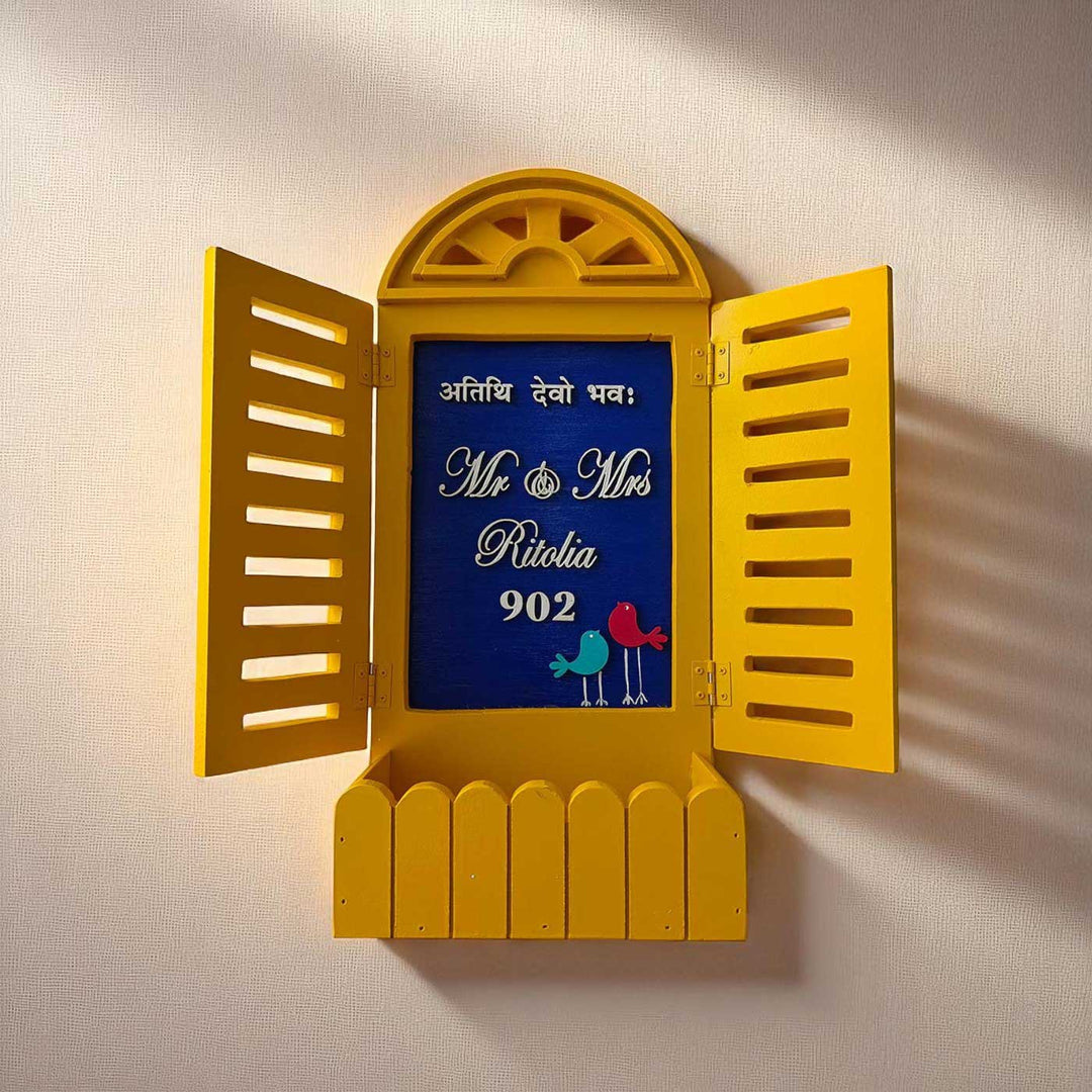 Personalized Hand-Painted Blue & Yellow Wooden Name Plate