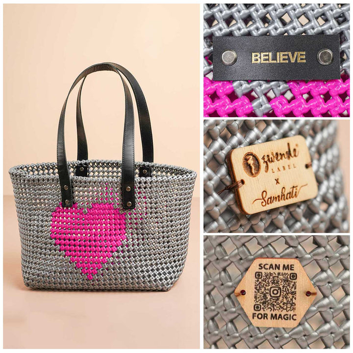 Grey Heart Mukhya Knot Handmade Koodai Tote Bag