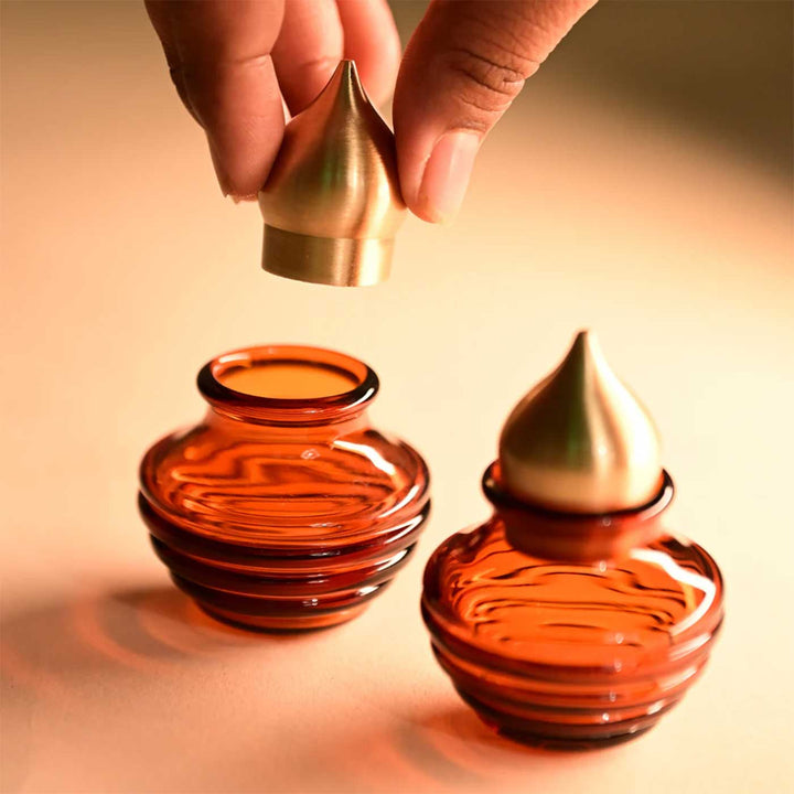 Set Of 2 | Mini Kalash Design With Lid Roli Chawal Glass Container