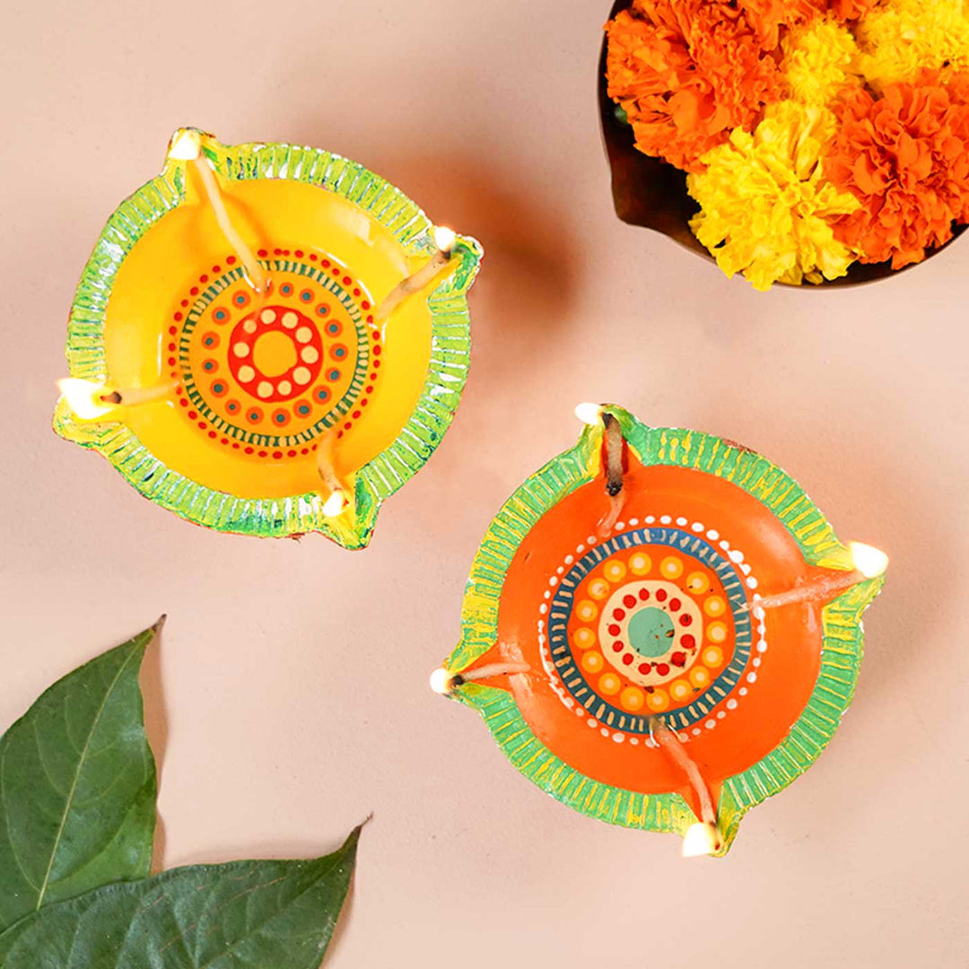 Set of 8 | Handmade Big Star Clay Oil Lamp / Diya