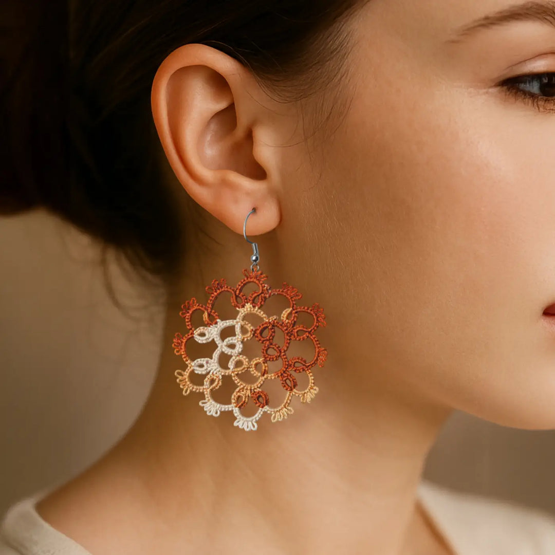 Handmade Tatting Mandala Style Cotton Lace Earrings