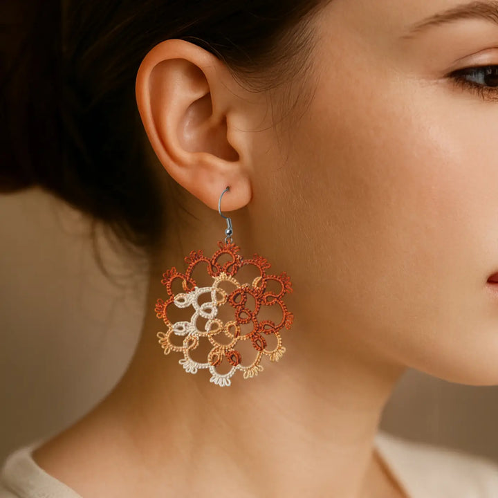 Handmade Tatting Mandala Style Cotton Lace Earrings