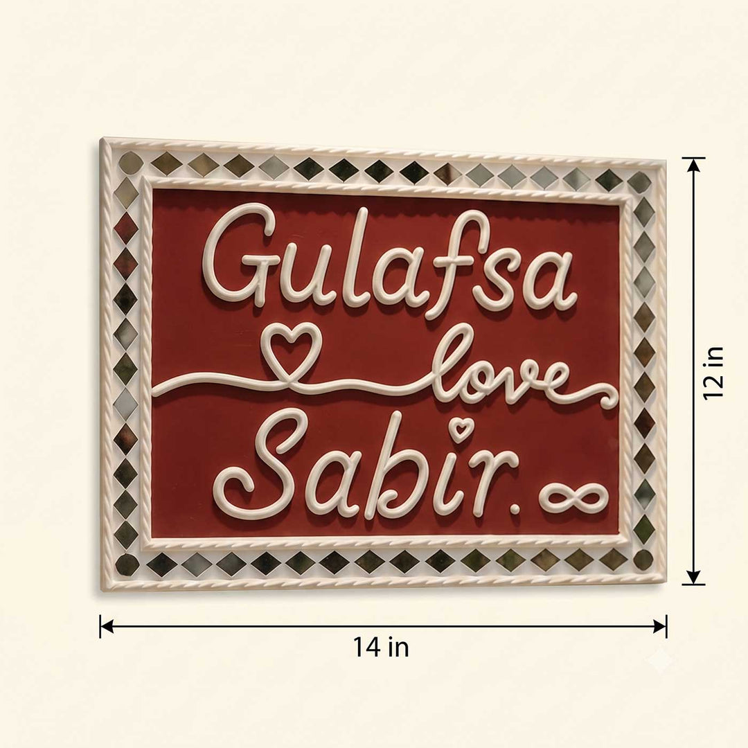 Personalized Handcrafted Lippan Art Love Theme MDF Name Plate For Couples