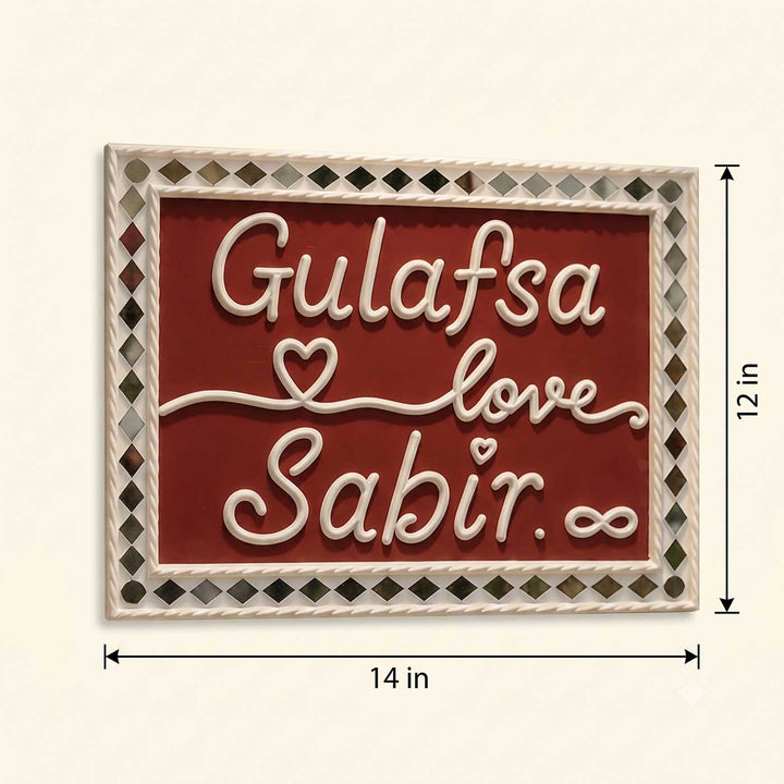 Personalized Handcrafted Lippan Art Love Theme MDF Name Plate For Couples