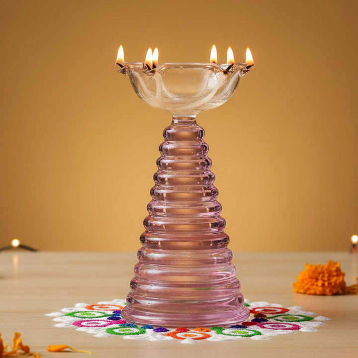 Handmade Pink Tall Borosil Glass Oil Lamp / Diya | 5.9  inch
