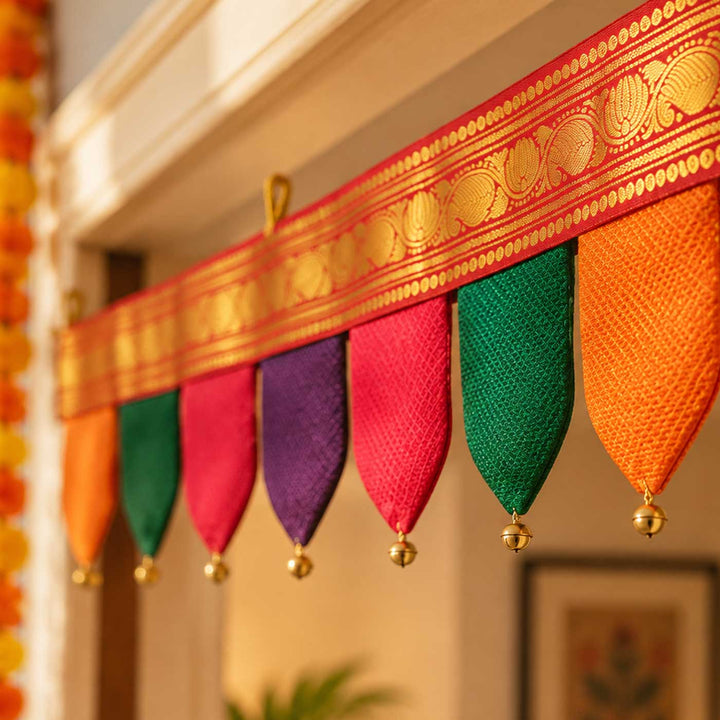 Handcrafted Traditional Multicolour Silk Fabric Toran for Festive Decor