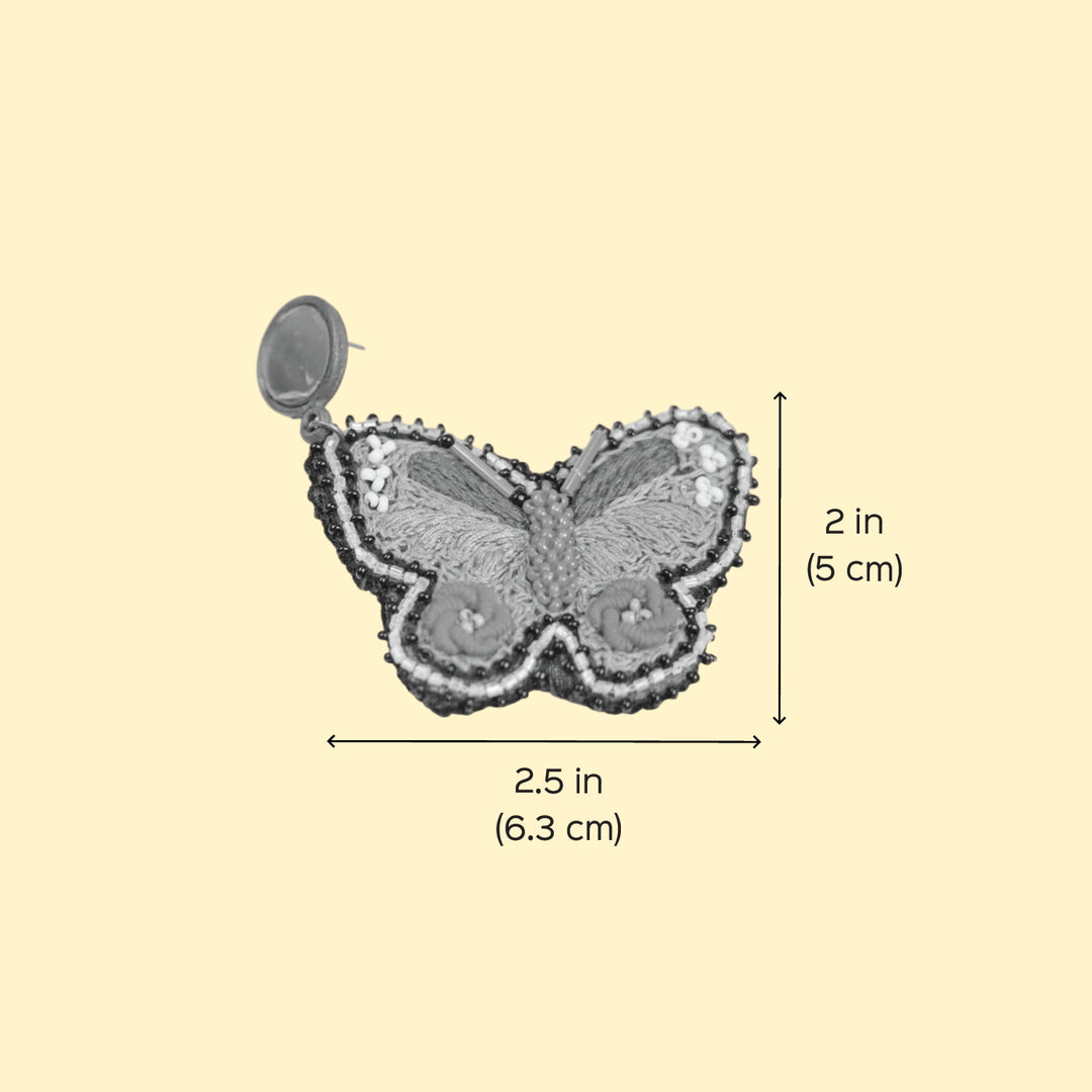 Hand Embroidered Beaded Butterfly Earrings