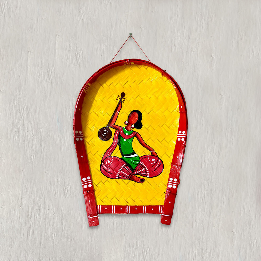 Handpainted Baul Kulo Bengali Themed Bamboo Wall Decor