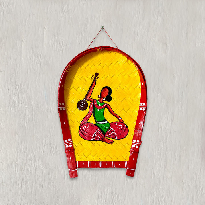 Handpainted Baul Kulo Bengali Themed Bamboo Wall Decor