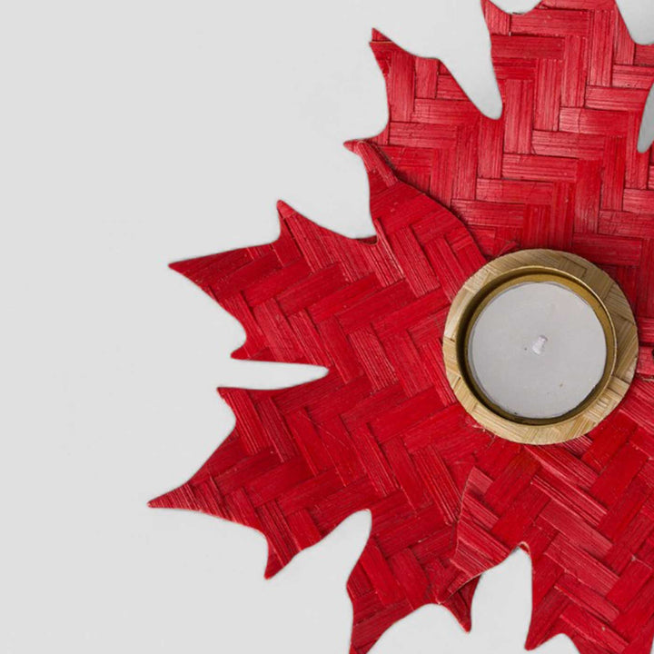 Handmade Bamboo Red Maple Tea Light Holder