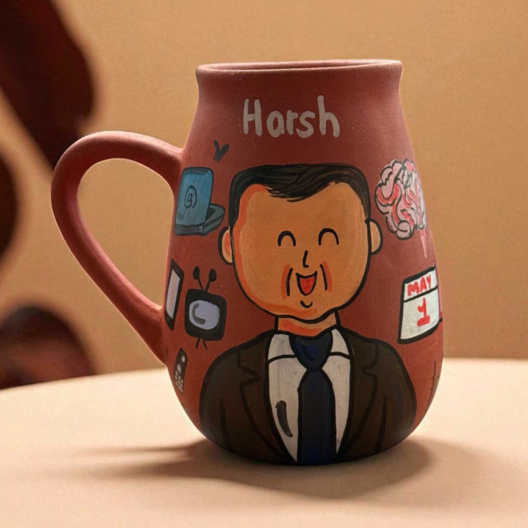 Handpainted Photo Personalized Hobby Theme Clay Mug With Doodles