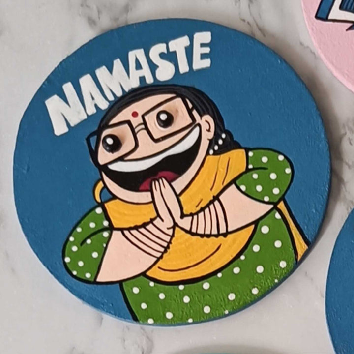 Hand-Painted "Namaste" Pop Art Mdf Wood Fridge Magnet