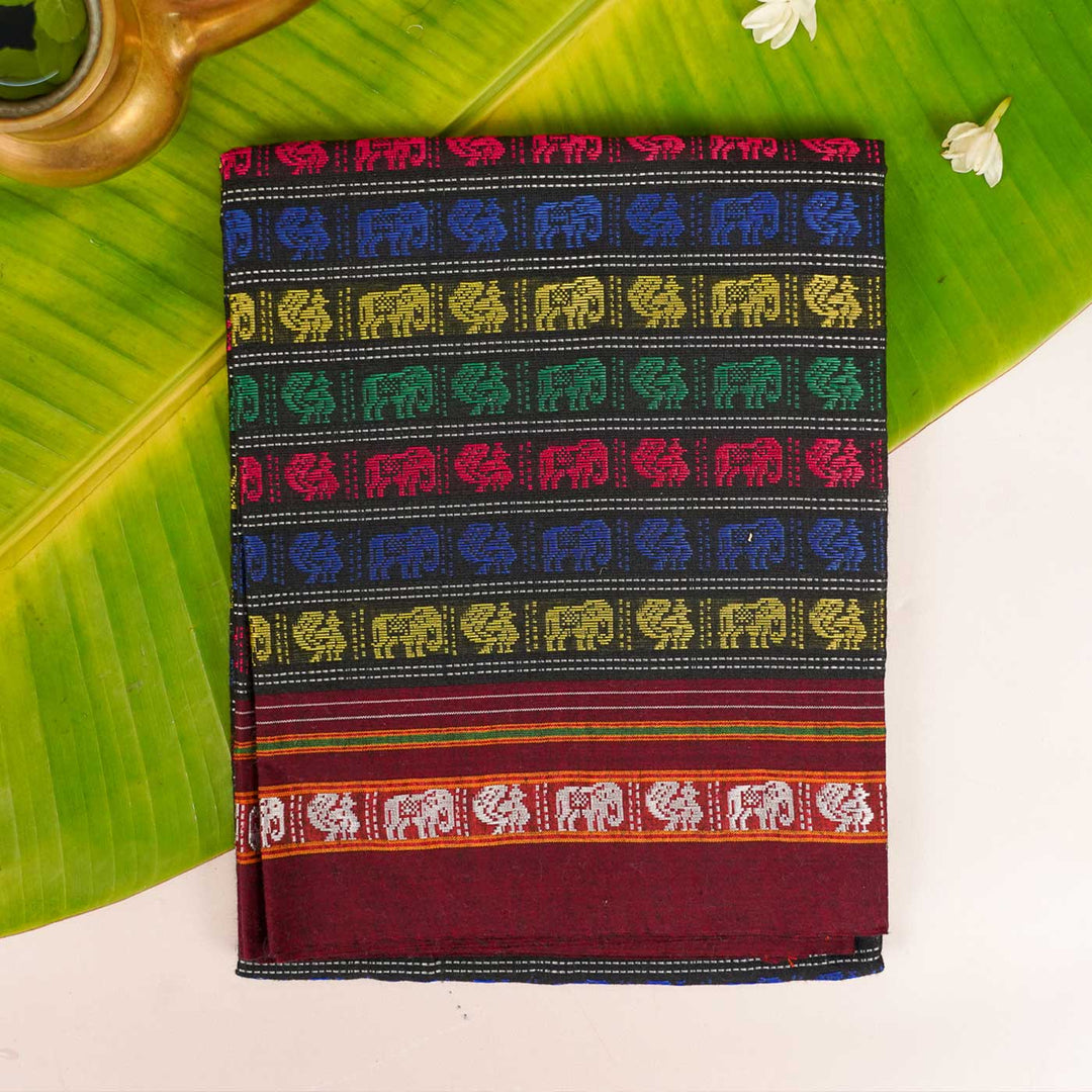 Elephant & Peacock Theme Khunn Fabric Cotton Blouse Piece | 90cm