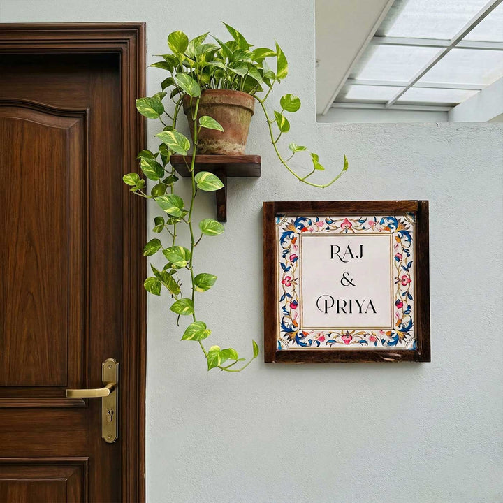 Blooming Floral Personalized Resin Wooden Frame Name Plate