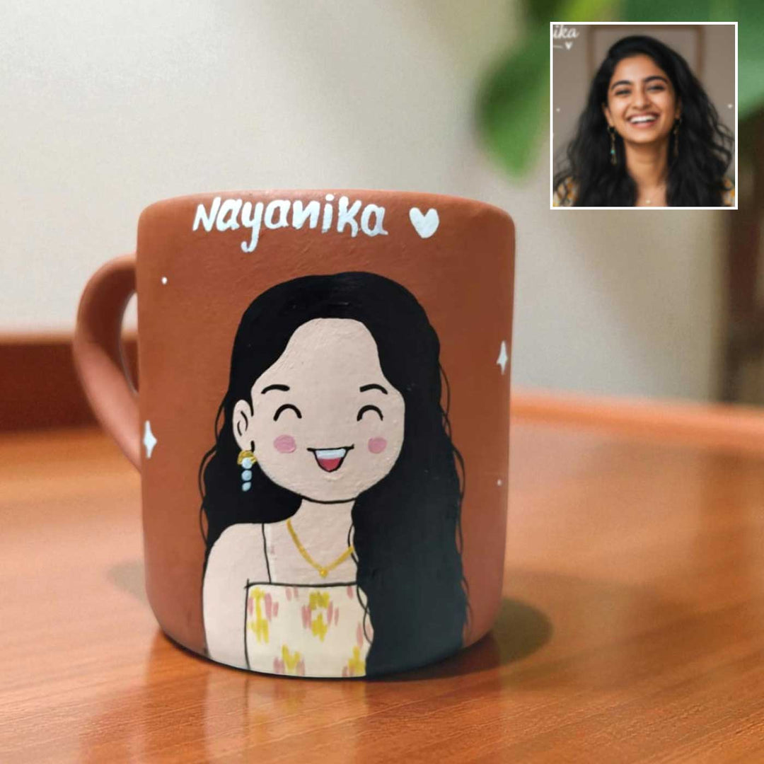 Photo Personalized Hand-Painted Cute Girl Terracotta Mug