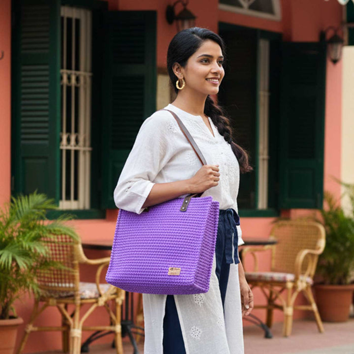 Solid Purple Mukhya Knot Handmade Koodai Tote Bag