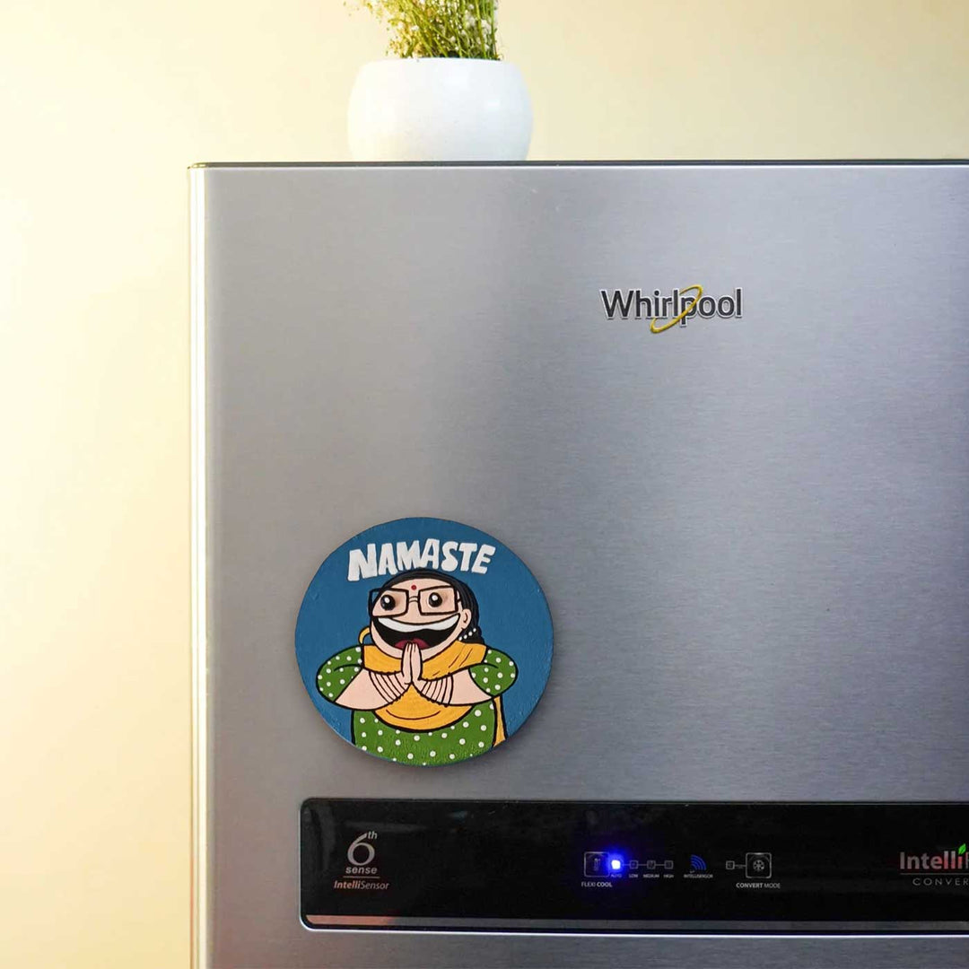 Hand-Painted "Namaste" Pop Art Mdf Wood Fridge Magnet